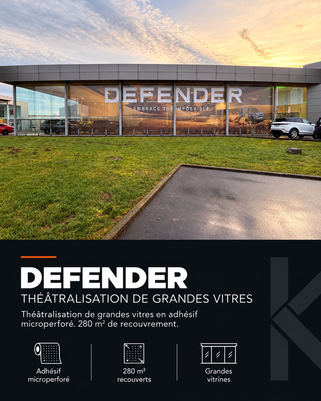 Defender — Grandes vitrines en adhésif microperforé