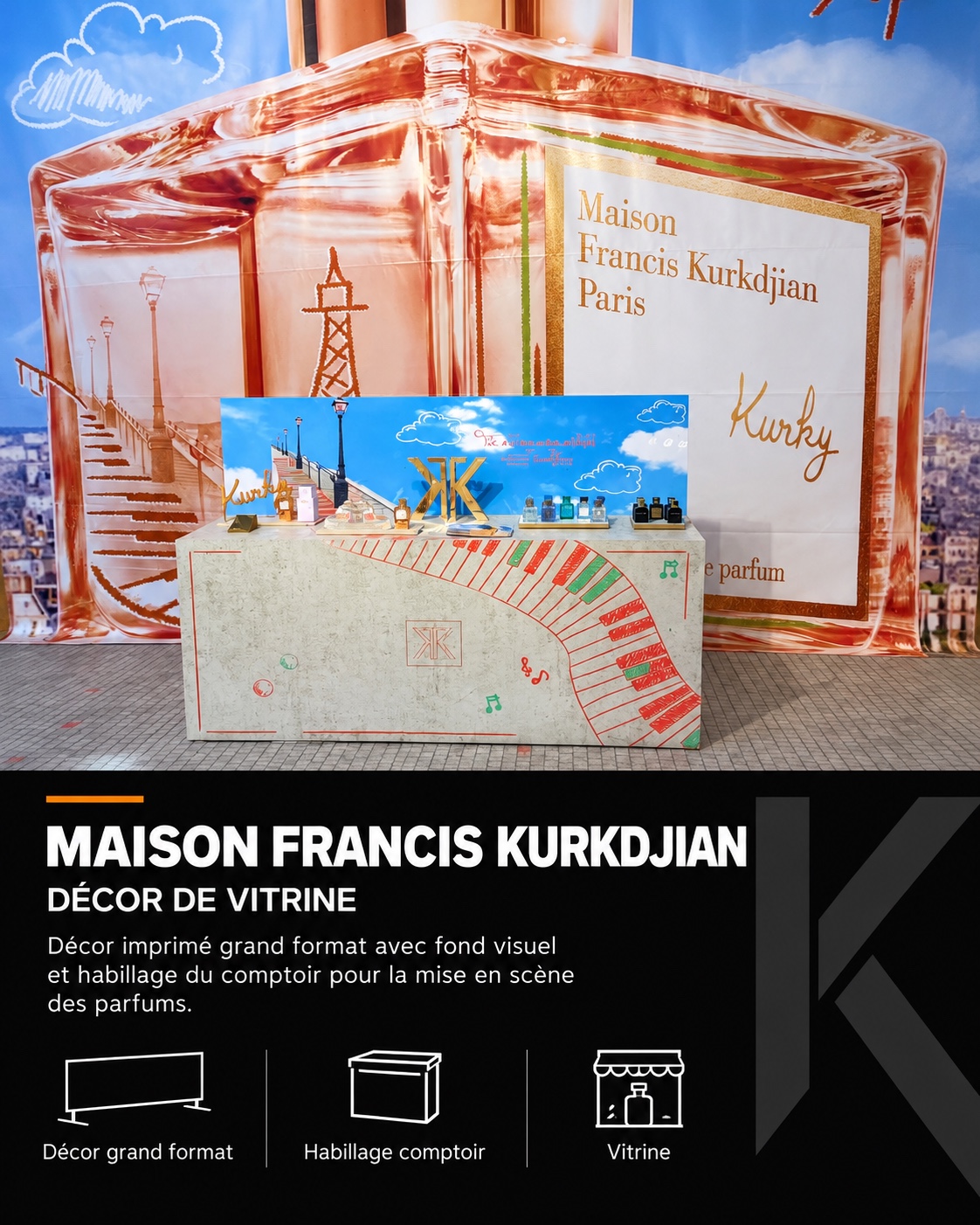 Maison Francis Kurkdjian — Habillage de comptoir et décor de vitrine